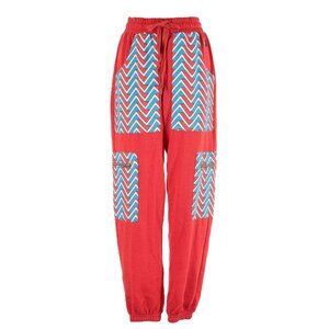NWT Aviator Nation Geo Big Lightening Bolt Cargo Sweatpants in Red Blue Sweats S